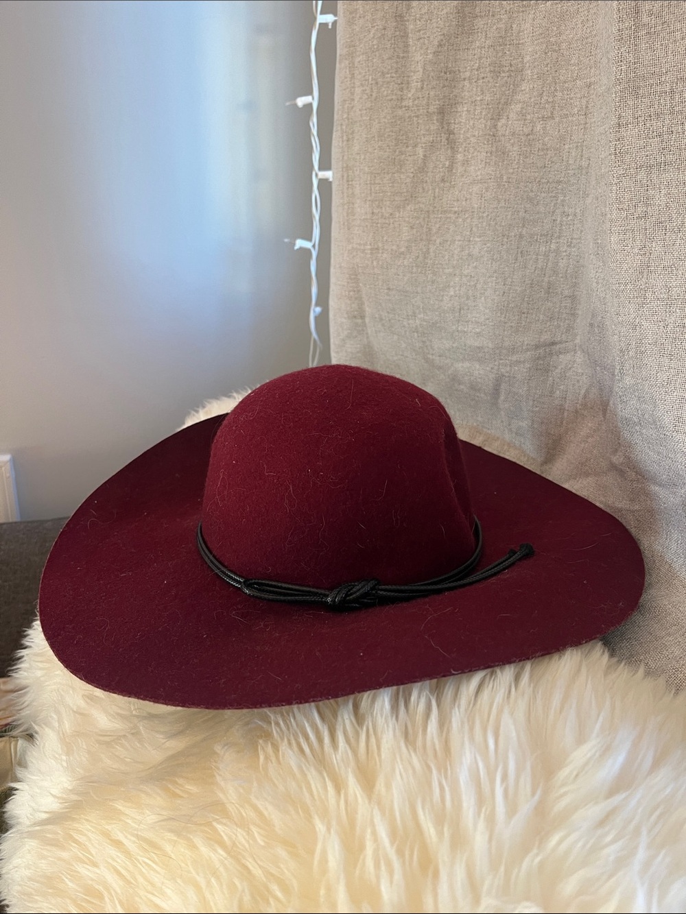 Wide Brim Burgundy Wool Fedora Hat